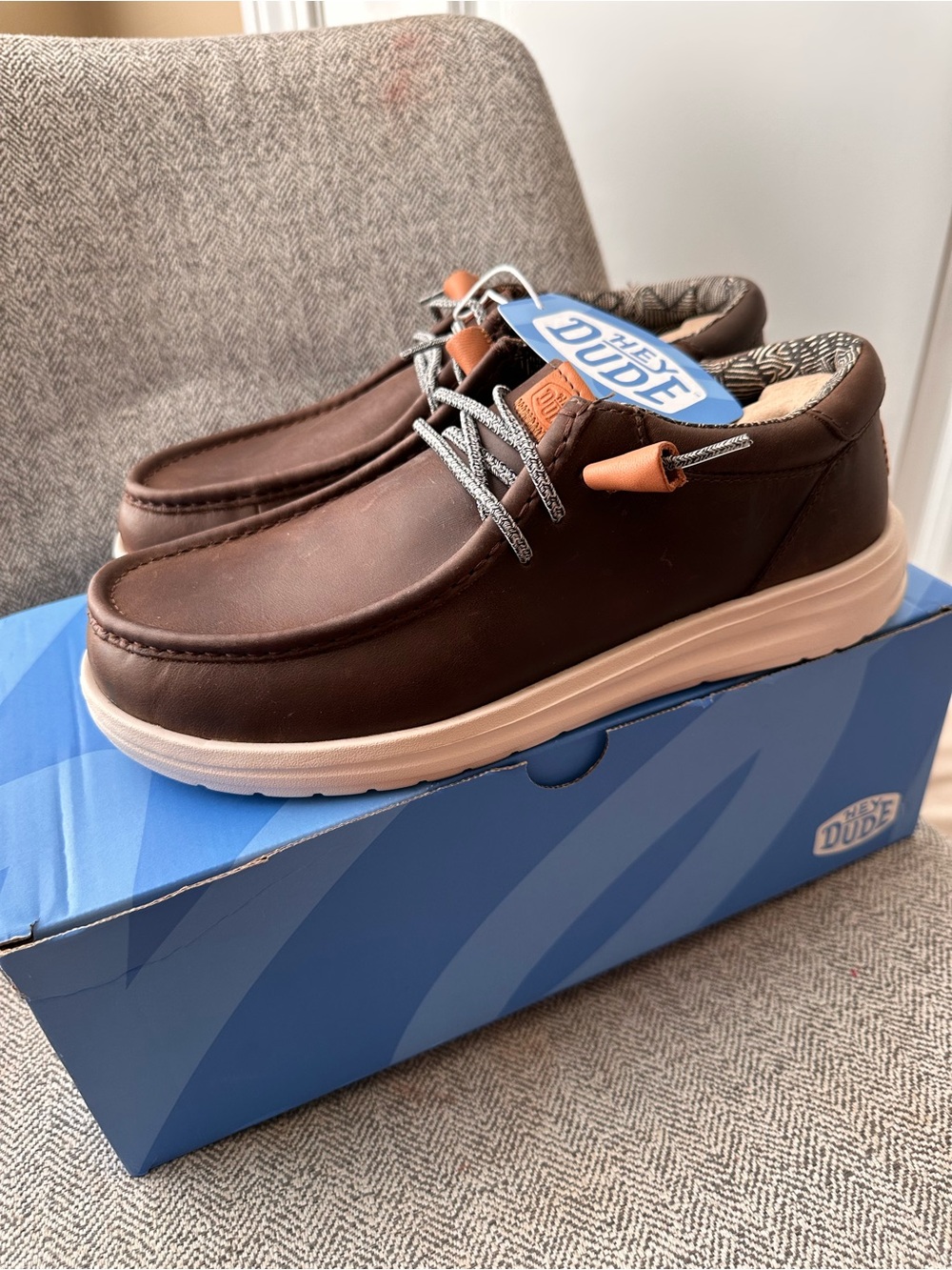 Hey Dude Wally Grip Craft Leather Casual Slip-On with Cream Sole